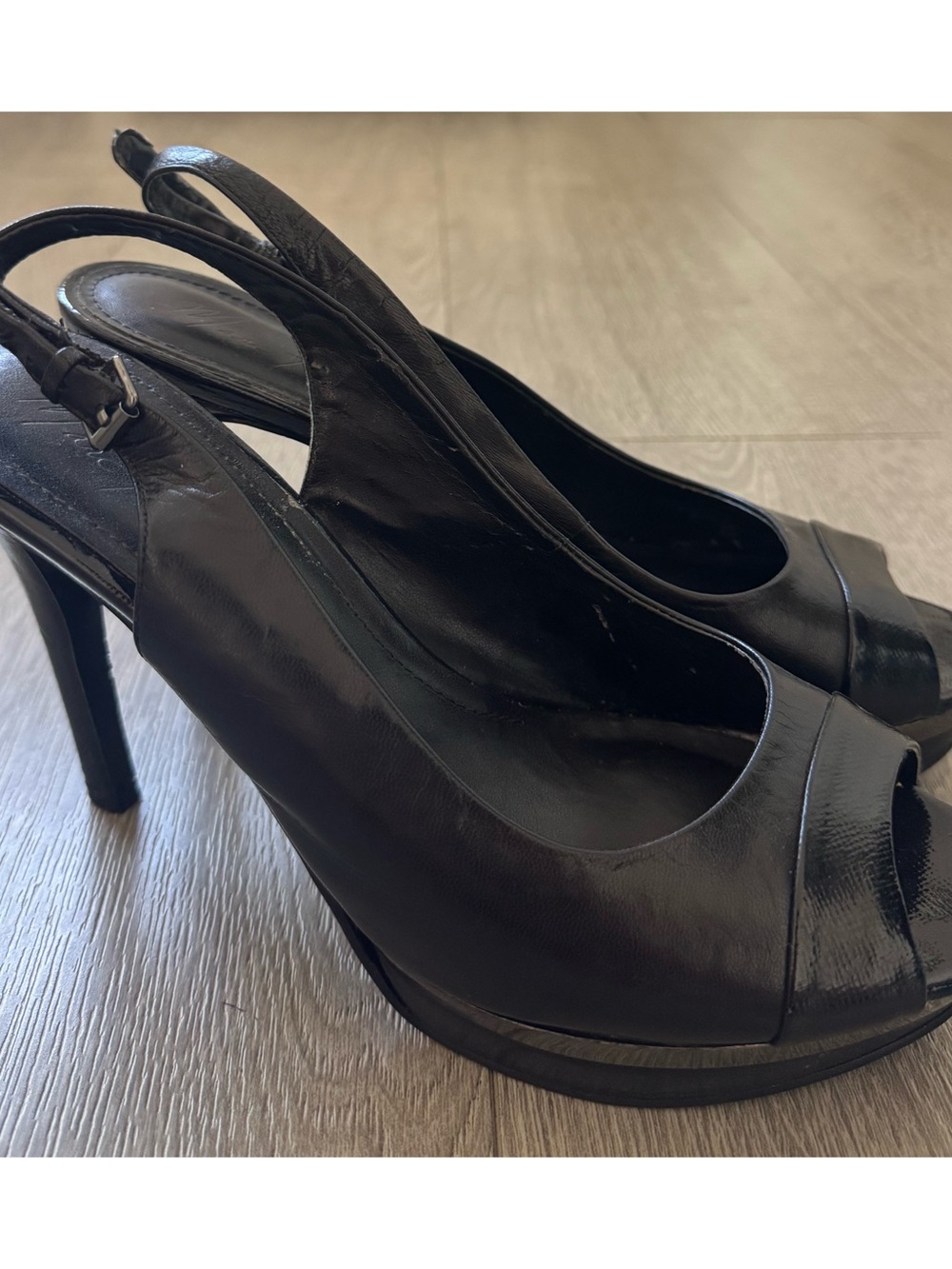 Marc Fisher Patent Leather Black Open Toe High Heel Shoes